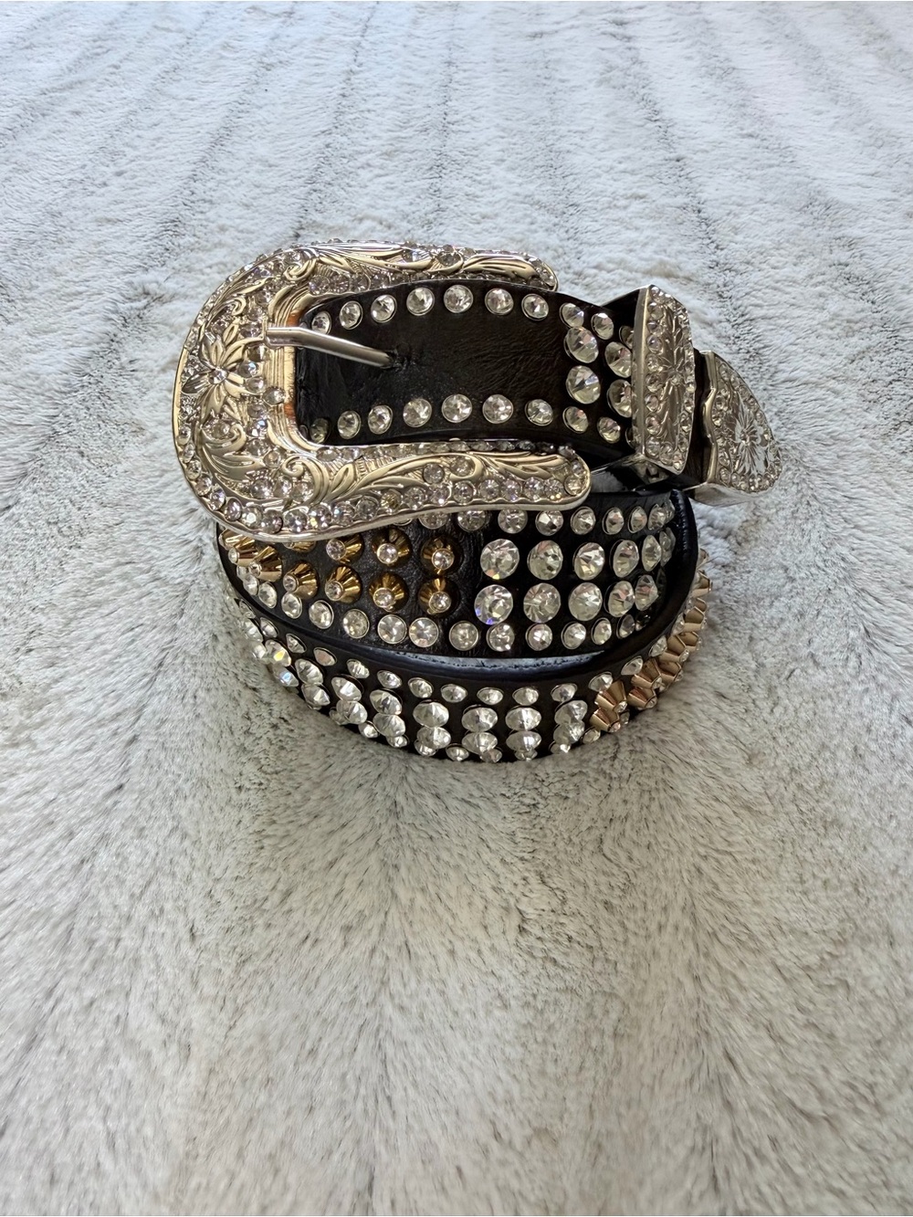 Western Rhinestone Belt with Silver Buckle